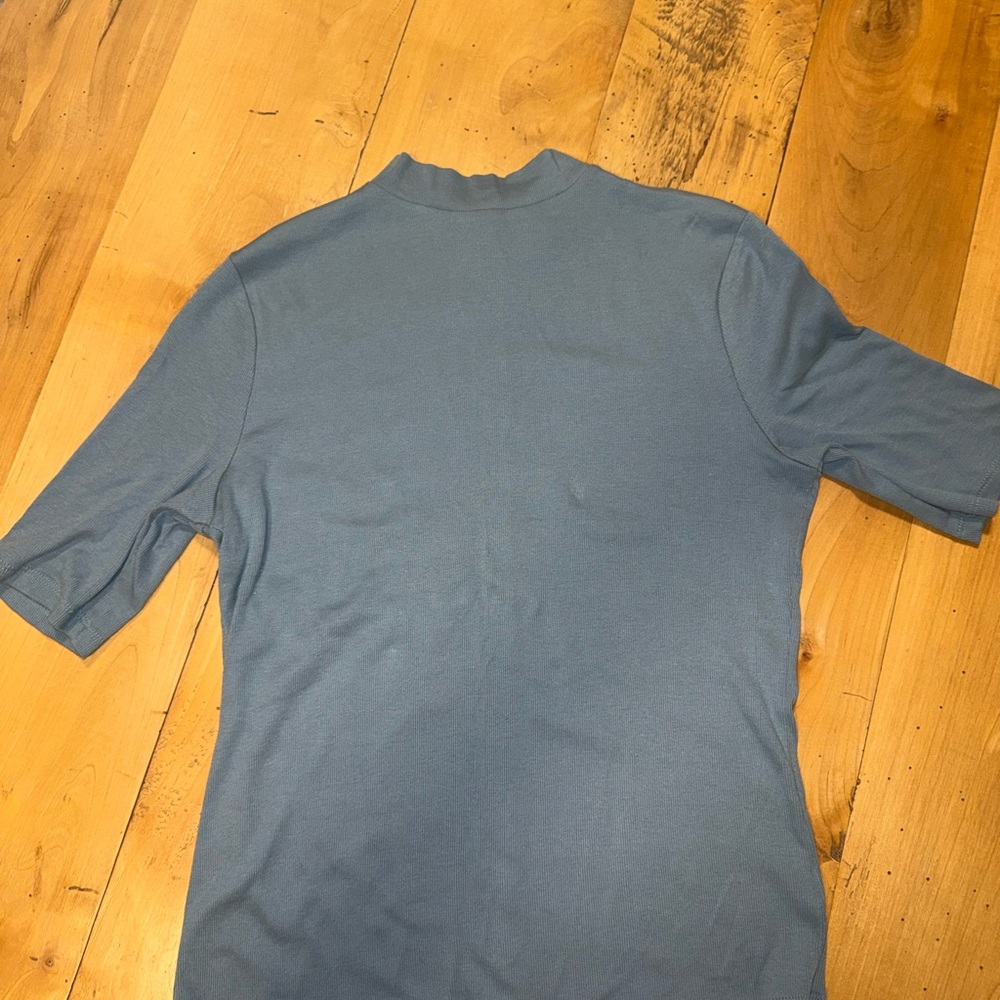 A New Day Womens Dusty Blue Ribbed Mock Turtleneck Short Sleeve top M